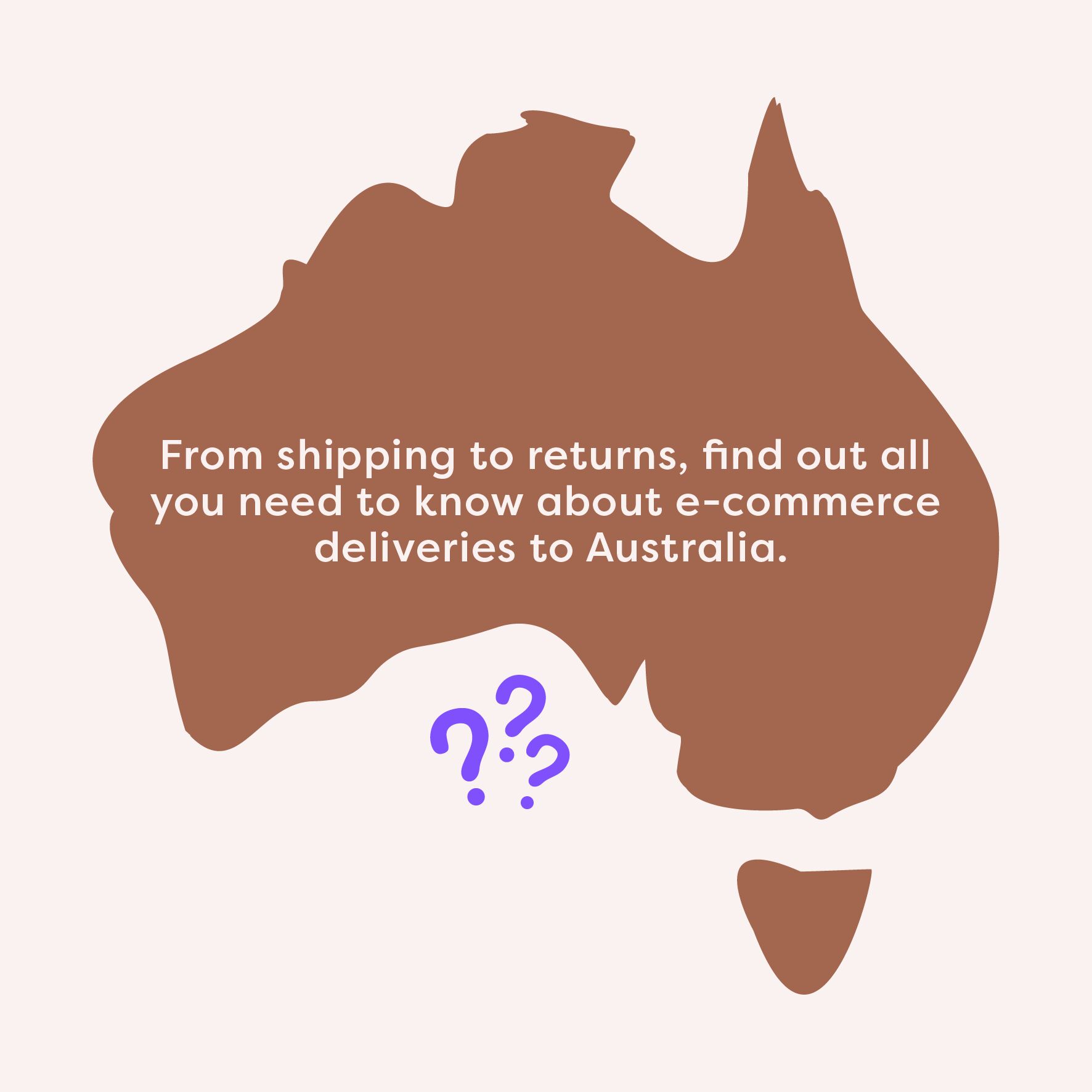 Illustration of Australia with text overlay about e-commerce shipping and return policies to Australia, aimed at online retailers looking to streamline international delivery.