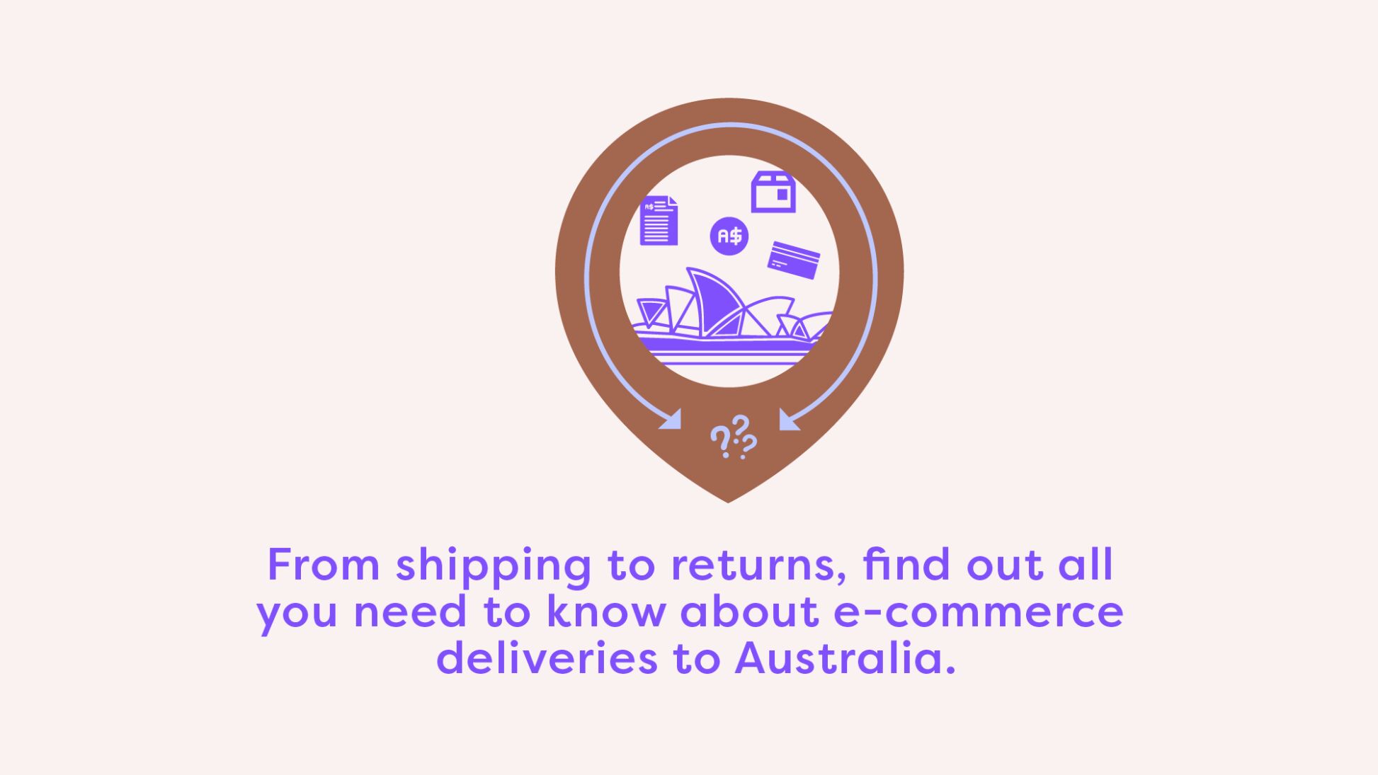 Illustration of a delivery location pin featuring the Sydney Opera House with icons for e-commerce returns, shipping, and payments, highlighting key information for Australian online order fulfillment.