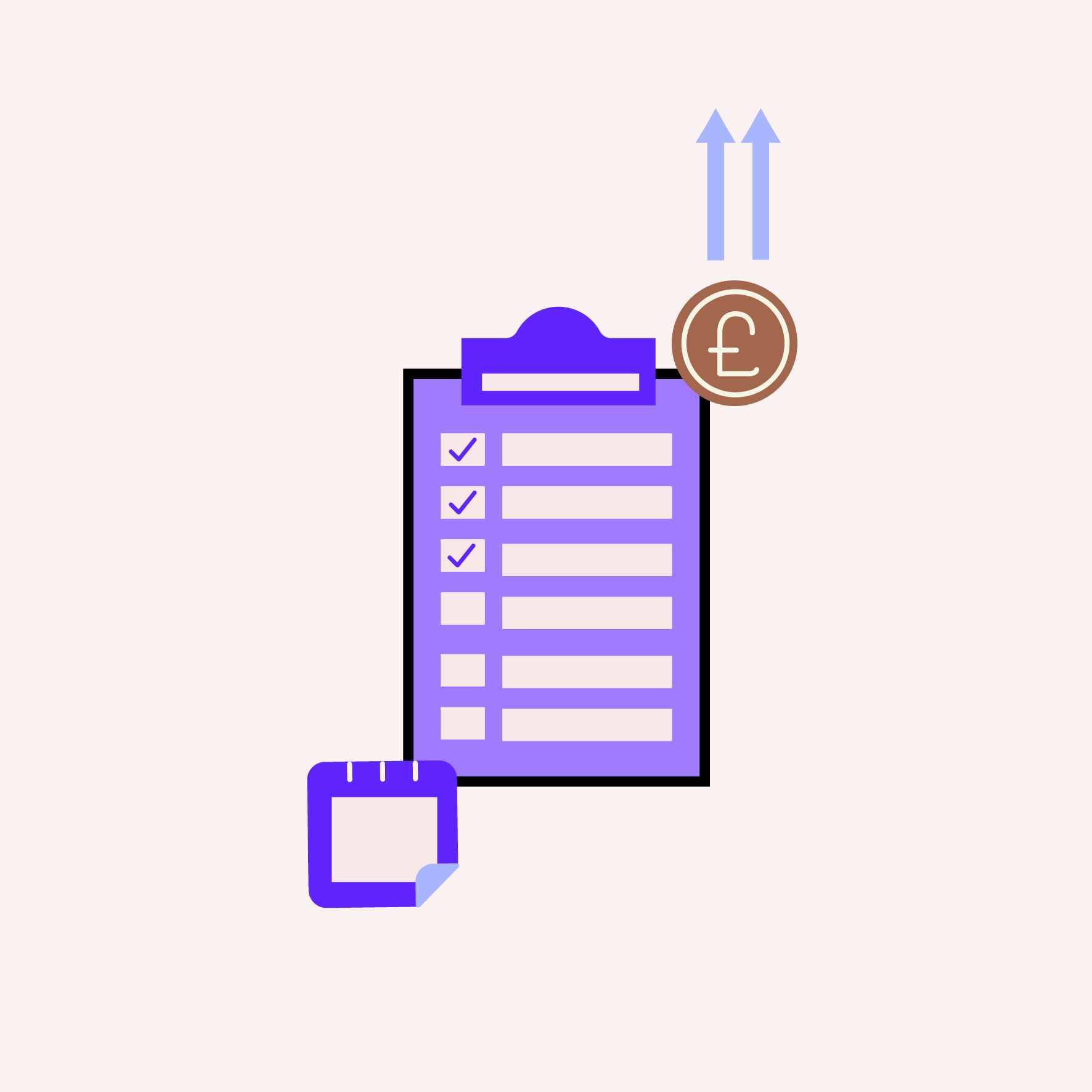 Image of a check list with coins droping and a calendar icon