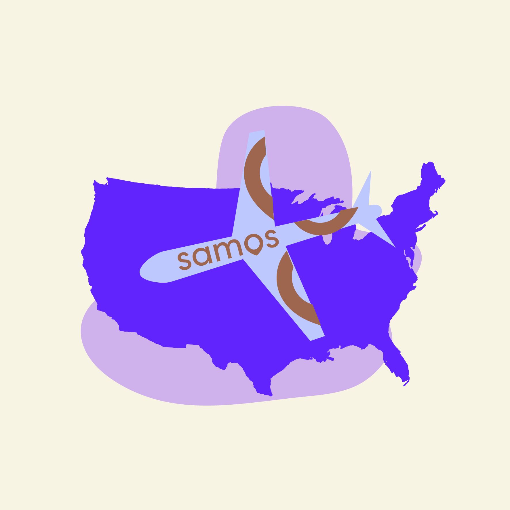 An icon of a plane going over a map of the US