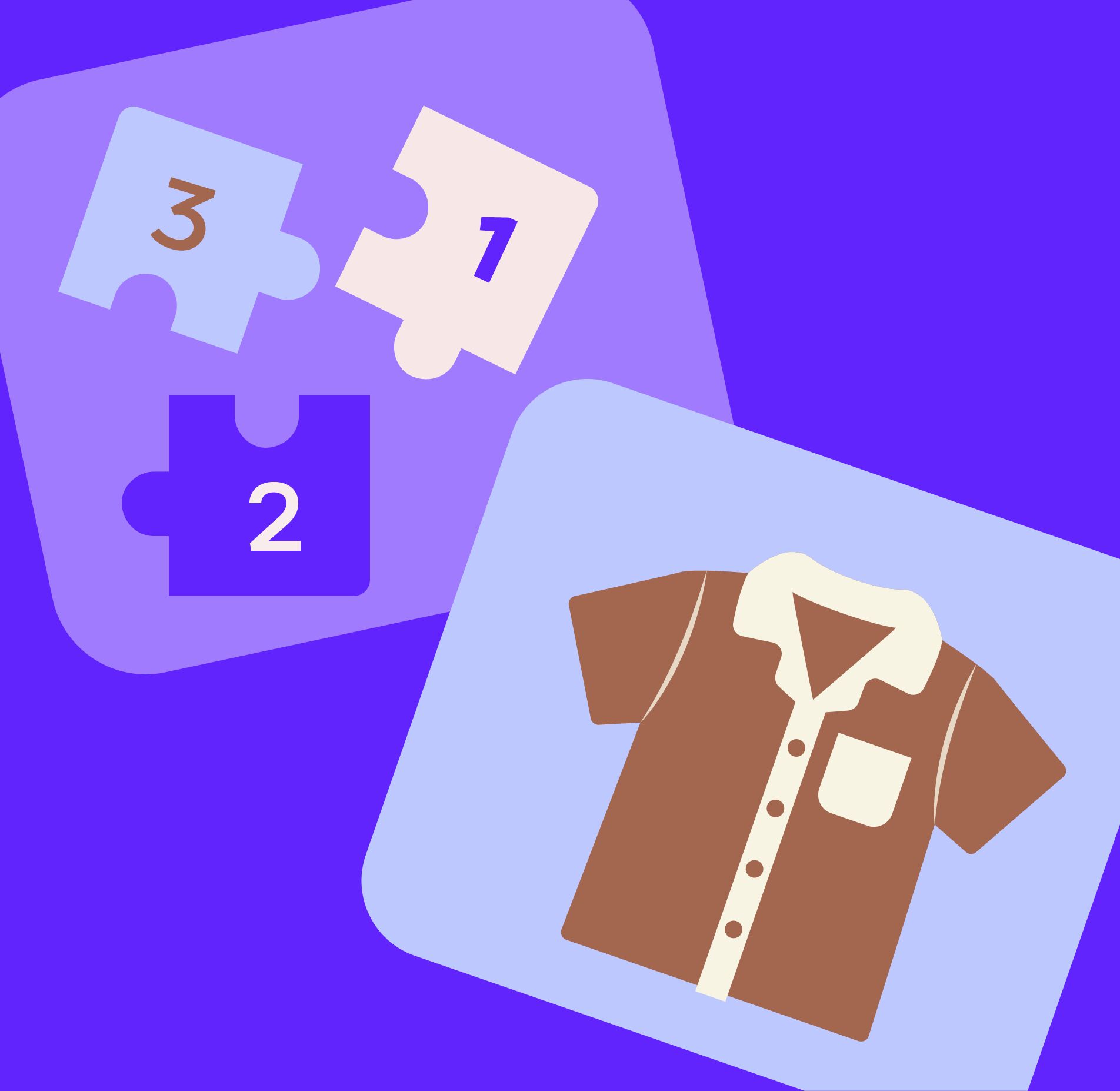 Numbered puzzle pieces and a shirt icon illustrate step-by-step order tracking for a clothing shipment.