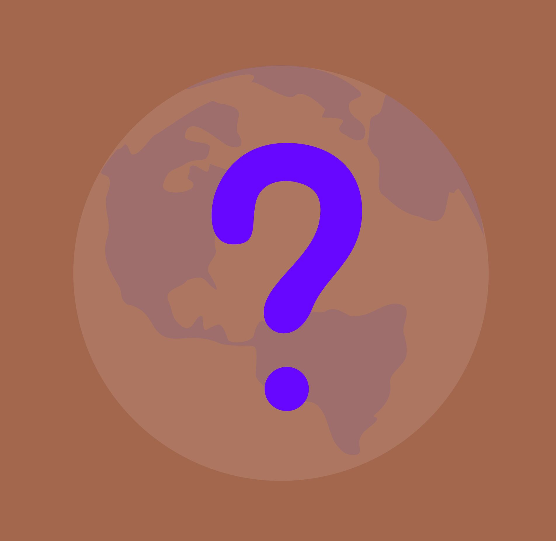 Globe icon overlaid with a purple question mark, representing international shipping inquiries or unknown delivery destinations.
